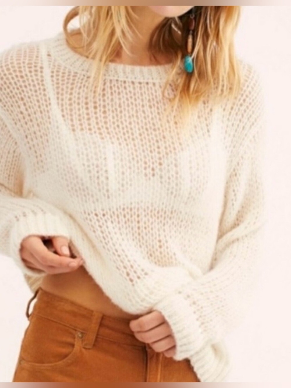 Free People Sweater Cream Alpaca Blend  “Light & Lofty” Sheer Size XSmall